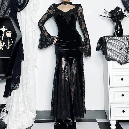 High Waist Gothic Style Maxi Dress