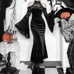 Long Sleeve Witch Lace Party Maxi Dress