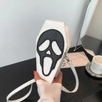 Halloween Novelty Coffin Shape Gothic Crossbody Phone Purse Tote Bag White