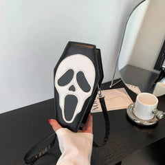 Halloween Novelty Coffin Shape Gothic Crossbody Phone Purse Tote Bag Black