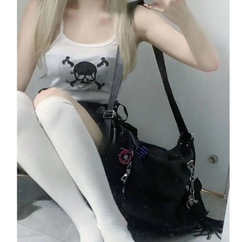 Designer Luxury Tassel Chain Y2K Goth Techwear Gothic Crossbody Sling Shoulder Bag Halloween