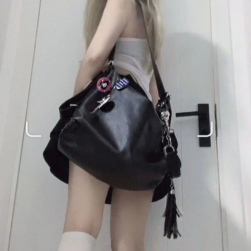 Designer Luxury Tassel Chain Y2K Goth Techwear Gothic Crossbody Sling Shoulder Bag Black Halloween