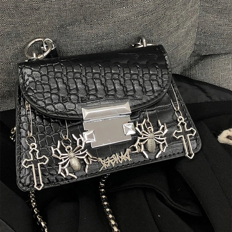 Harajuku Gothic Halloween Spider Cross Punk Metal Rock Shoulder Bag Main image