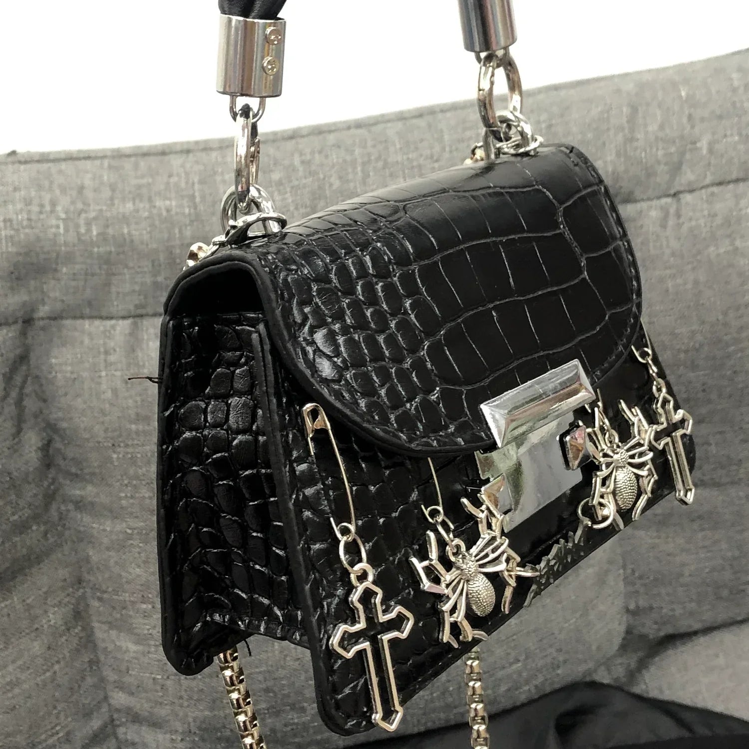 Harajuku Gothic Halloween Spider Cross Punk Metal Rock Shoulder Bag Secondary image