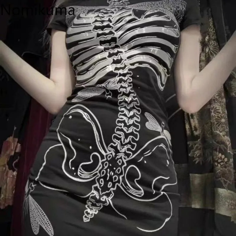 Skull Print See-through Mini Dress