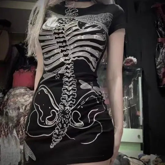 Skull Print See-through Mini Dress