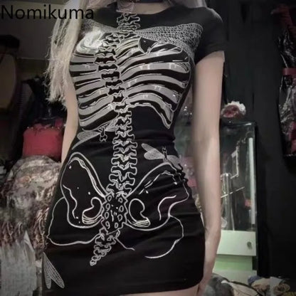 Skull Print See-through Mini Dress