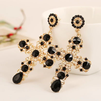 Vintage Crystal Cross Baroque Drop Earring