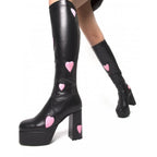 Candyfloss Love Heart Print Gothic Block Boot