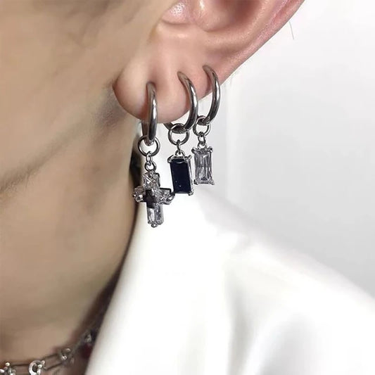 Cubic Zirconia Cross Hoop Dangle Earring
