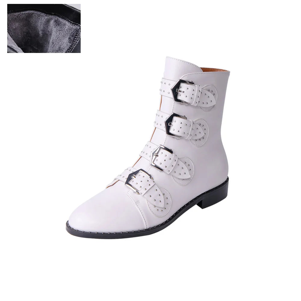 Rivets Buckle Gothic Designer Leather Ankle Boot
