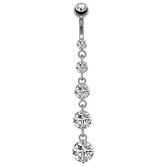 7 Heart Crystals Long Gothic Belly Ring