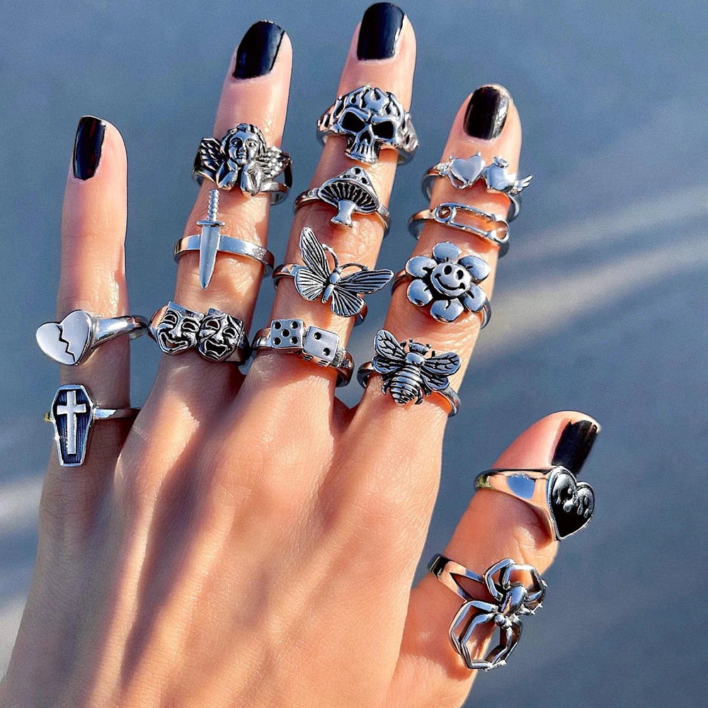 Gothic Skull Flower Angel Butterfly Ring Main image