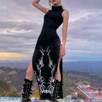 Vintage Long Split Midi Dress