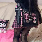 Hello Kitty Gothic Punk Vintage Pink High Capacity Trend Crossbody Bag Halloween