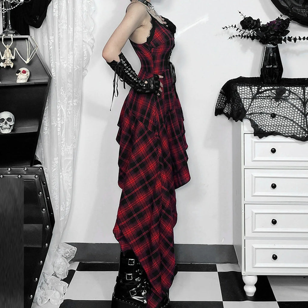 Plaid Suspender Punk Rock Midi Dress