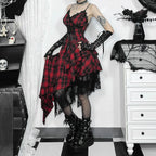 Plaid Suspender Punk Rock Midi Dress