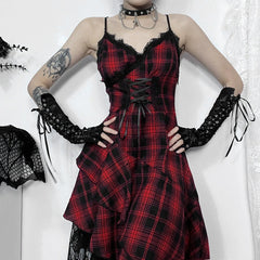 Plaid Suspender Punk Rock Midi Dress