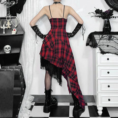 Plaid Suspender Punk Rock Midi Dress