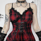 Plaid Suspender Punk Rock Midi Dress