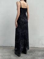 Printed Lace Trim Mesh Maxi Dress