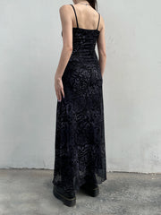 Printed Lace Trim Mesh Maxi Dress