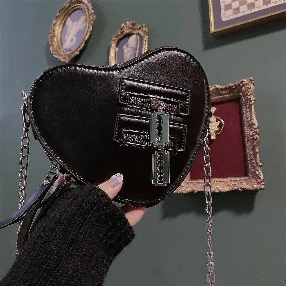 Gothic Heart Y2K Grunge High Street Pu Leather Harajuku Aesthetic Bag Black Halloween Main image
