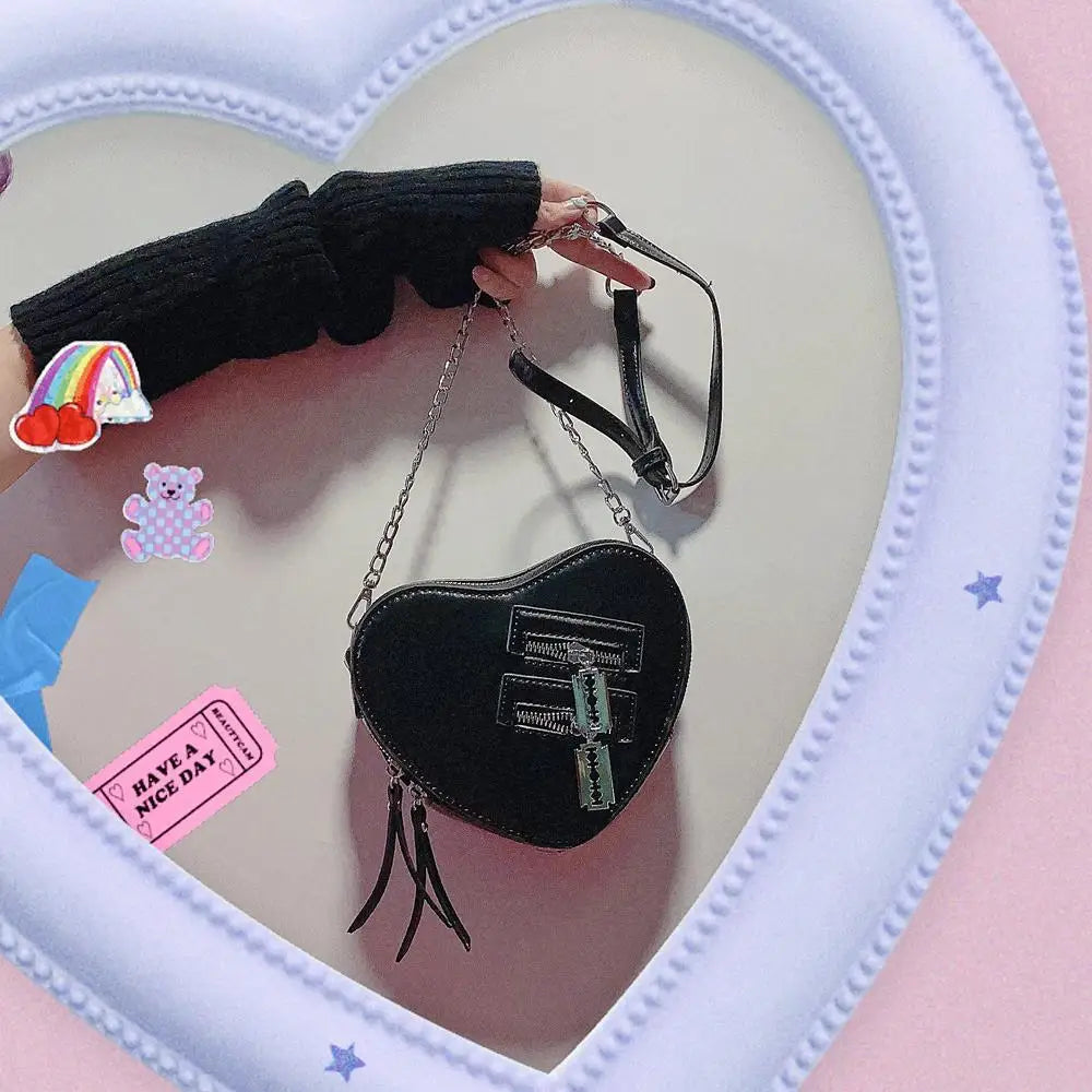 Gothic Heart Y2k Grunge High Street PU Leather Harajuku Aesthetic Bag Secondary image