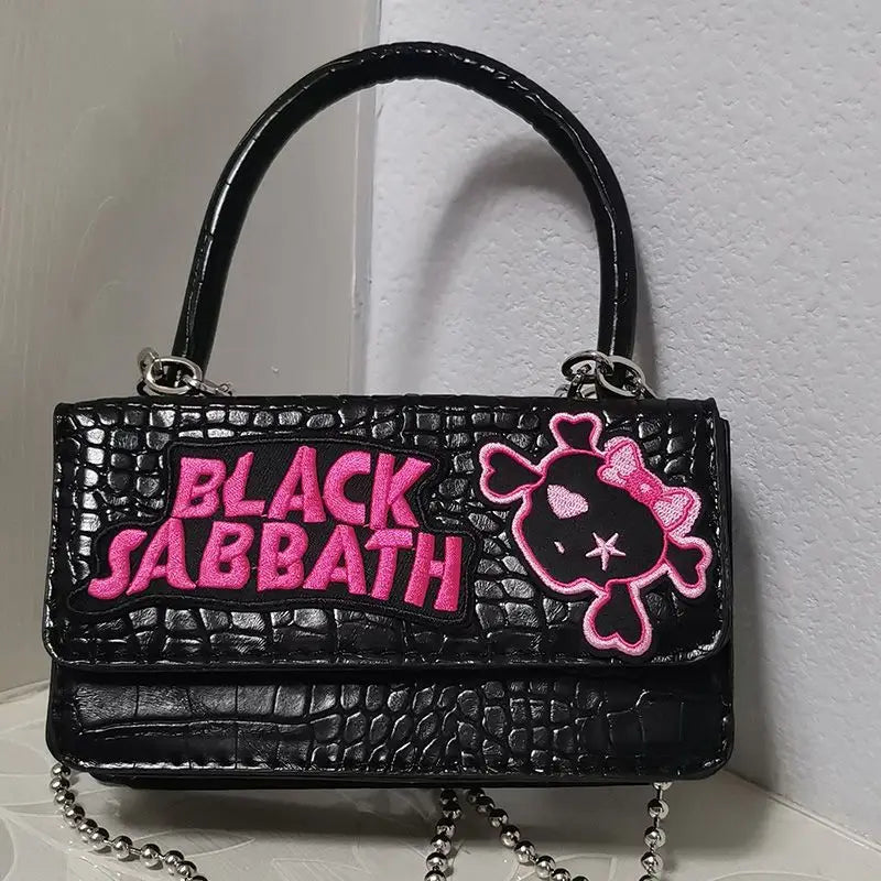 Harajuku Y2K Gothic Punk Chain Handle Casual Crossbody Vintage Black Bag Halloween