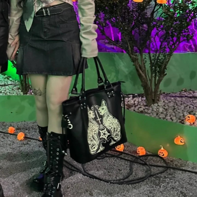 Large Capacity Black High Street Lolita Gothic Leather Y2K Grunge Punk Bag Halloween Main image