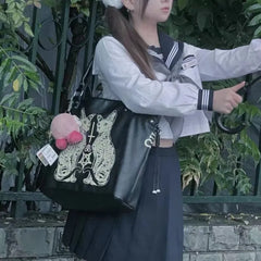 Large Capacity Black High Street Lolita Gothic Leather Y2K Grunge Punk Bag Halloween