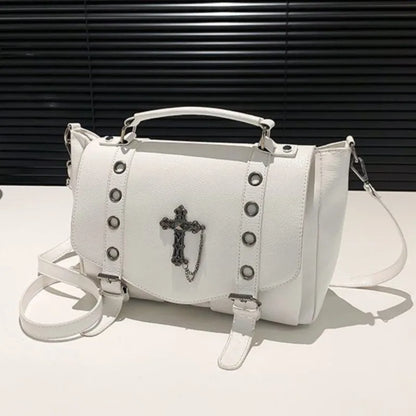 Retro Cross Black Messenger Gothic Dark Leather Casual Y2K Crossbody Shoulder Bag Halloween