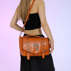 Retro Cross Black Messenger Gothic Dark Leather Casual Y2K Crossbody Shoulder Bag Halloween