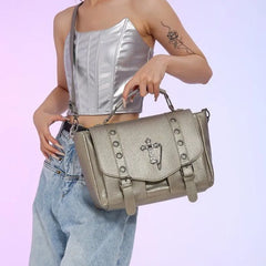 Retro Cross Black Messenger Gothic Dark Leather Casual Y2K Crossbody Shoulder Bag Halloween