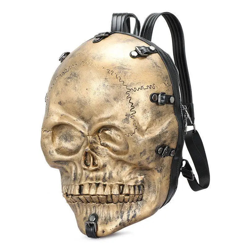 3D Skull Ghost Gothic Vintage Rivets Punk Travel Backpack Bag Gold Halloween