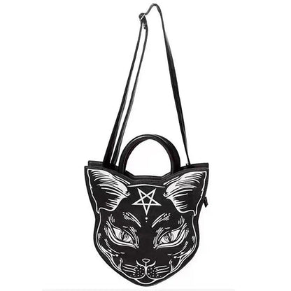 Gothic Punk Style Pentacle Cat Top Handle Fashion Bag Black / (30Cm Halloween
