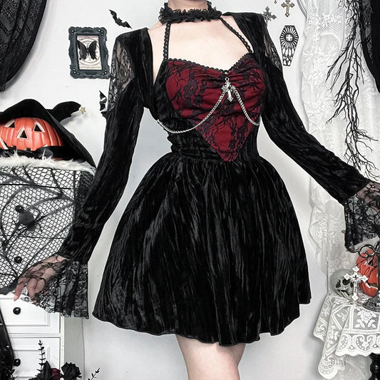 Red Lace Velvet Mini Dress