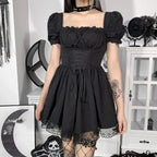 White Lace Puff Mini Dress