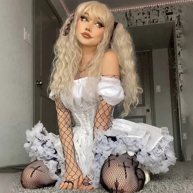 White Lace Puff Mini Dress