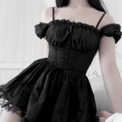 White Lace Puff Mini Dress