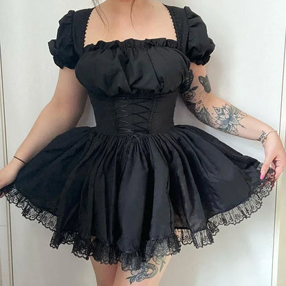 White Lace Puff Mini Dress
