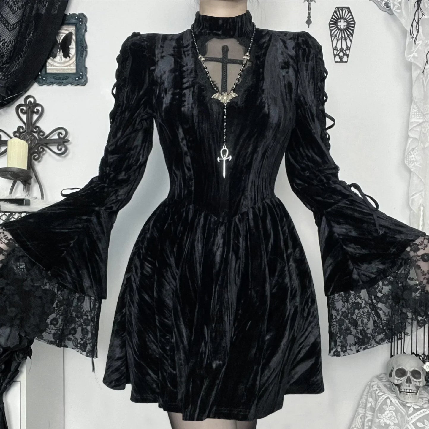 Lace Patchwork Flare Mini Dress