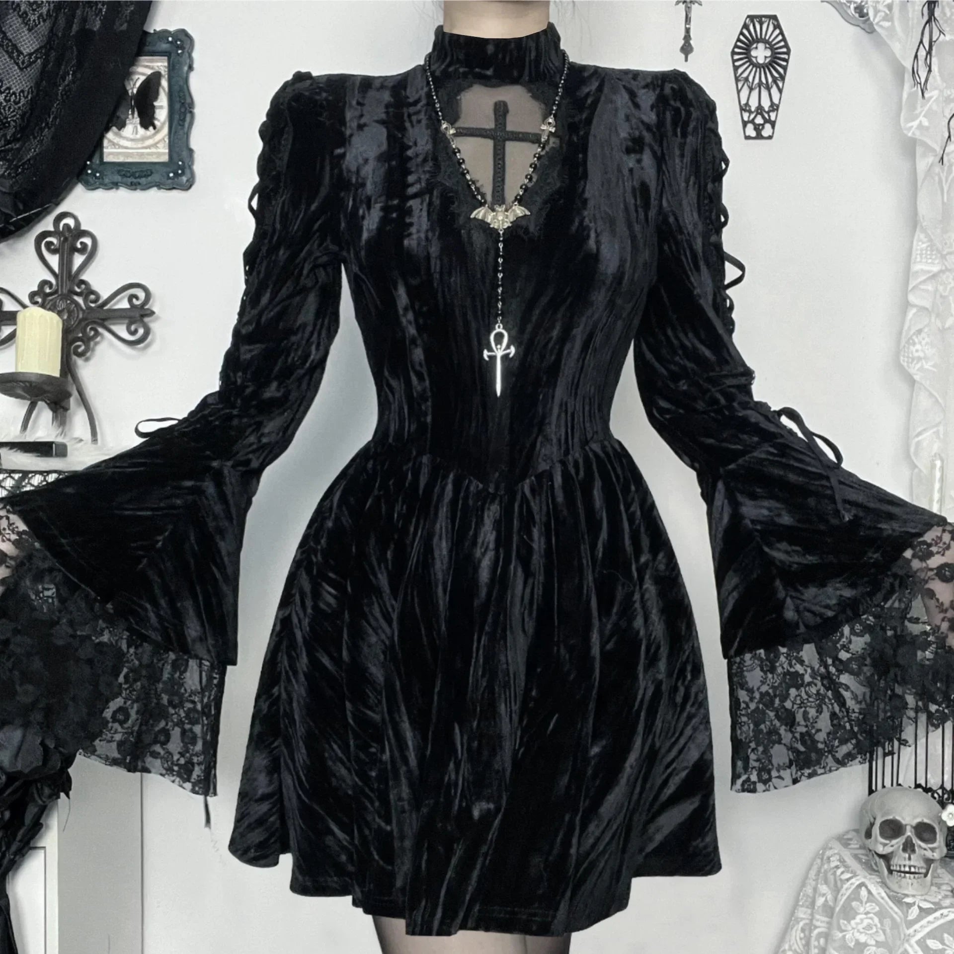 Lace Patchwork Flare Mini Dress