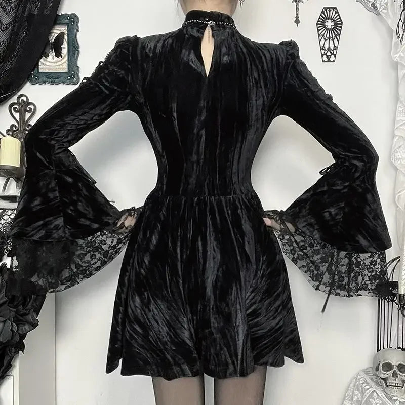 Lace Patchwork Flare Mini Dress