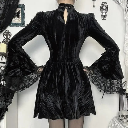Lace Patchwork Flare Mini Dress