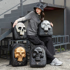 3D Embossed Skull Punk Rock Gothic Leather Rivets Laptop Travel Backpack Bag Halloween
