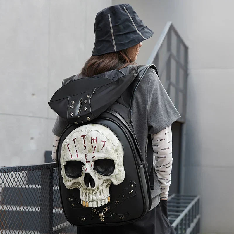 3D Embossed Skull Punk Rock Gothic Leather Rivets Laptop Travel Backpack Bag Secondary image