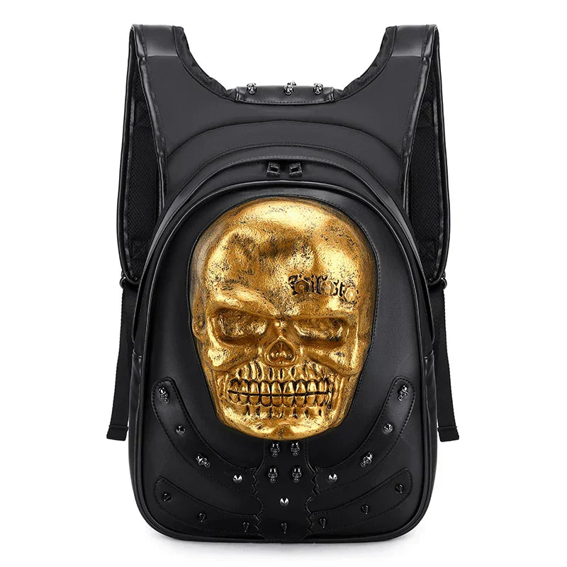 3D Embossed Skull Punk Rock Gothic Leather Rivets Laptop Travel Backpack Bag Black 3 Halloween