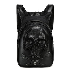 3D Embossed Skull Punk Rock Gothic Leather Rivets Laptop Travel Backpack Bag Black Halloween