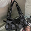 Luxury Designer Multiple Pockets Rivet Wide Strap Knot Shoulder Moto Bag Black / 30Cm Halloween